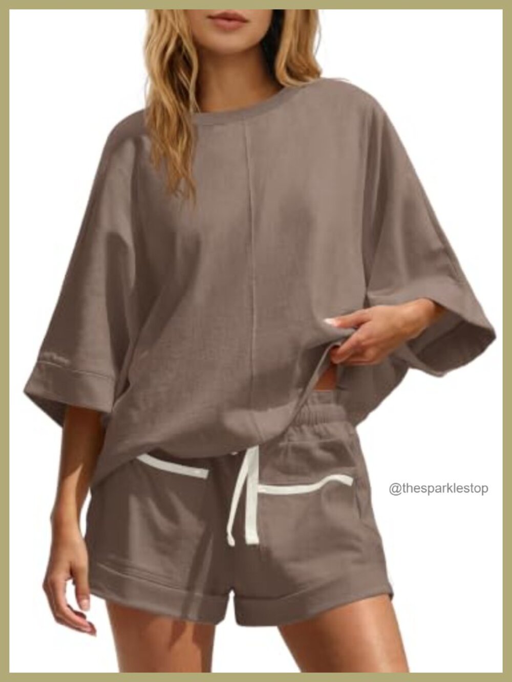 Womens 2 Piece Short Sets Lounge Set Oversized Tee Relaxed Shorts Pockets